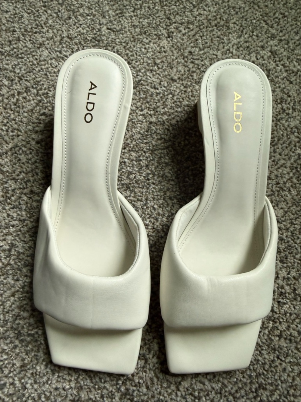ALDO White Padded Square-Toe Heeled Sandals